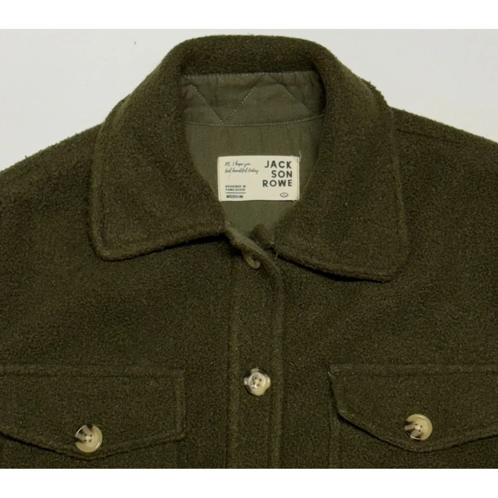 Jackson Rowe Olive Green Sherpa Fleece Shacket Button Front Shirt Jacket Medium